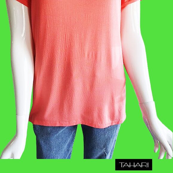 TAHARI NEW Skater WHITNEY Electric Scoop Neck Short Sleeves Hi Lo Top L - Picture 7 of 12